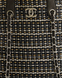 Chanel Black Raffia Chain CC Tote Bag with Silver Hardware