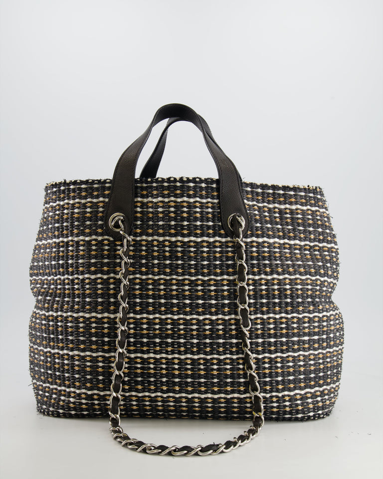 Chanel Black Raffia Chain CC Tote Bag with Silver Hardware