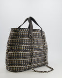 Chanel Black Raffia Chain CC Tote Bag with Silver Hardware