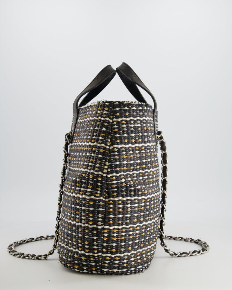 Chanel Black Raffia Chain CC Tote Bag with Silver Hardware