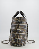 Chanel Black Raffia Chain CC Tote Bag with Silver Hardware