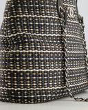 Chanel Black Raffia Chain CC Tote Bag with Silver Hardware