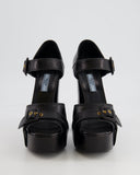 Prada Black Leather Platform Heels with Buckle Details Size 39