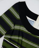 Prada Khaki, Navy & White Striped Mid-Sleeve Off-Shoulder Dress Size IT 40 (UK 8)