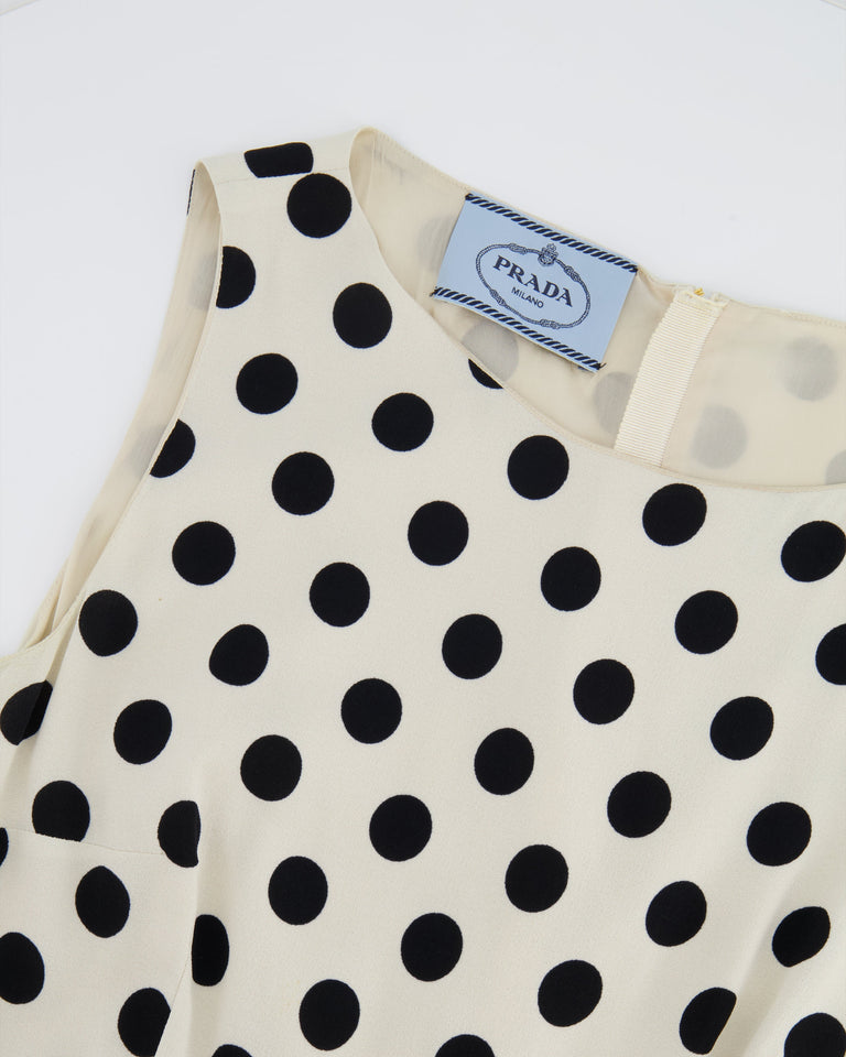 Prada White Polkadot Sleeveless Mini Pleated Dress Size IT 42 (UK 10)