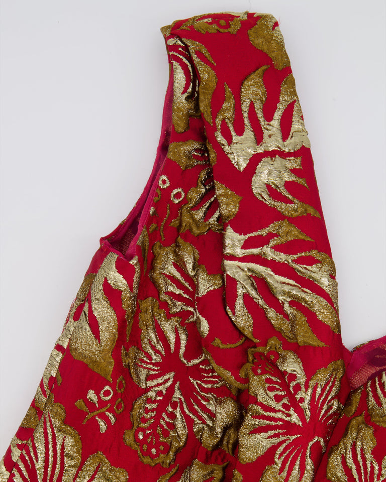 Prada Red & Gold Midi Dress with Floral & Bow Detail Size IT 40 (UK 8)