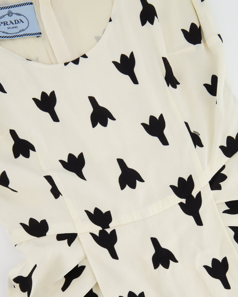 Prada White with Black Prints Mini Sleeveless Dress Size IT 38 (UK 6)