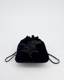 Prada Navy Velvet Draw-String Mini Bag with Beaded Flower Detail