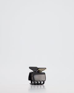 Prada Black Enameled Metal Claw Hair Clip with Gold Triangle Logo Plaque