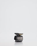 Prada Black Enameled Metal Claw Hair Clip with Gold Triangle Logo Plaque