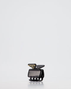 Prada Black Enameled Metal Claw Hair Clip with Gold Triangle Logo Plaque