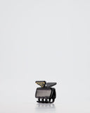 Prada Black Enameled Metal Claw Hair Clip with Gold Triangle Logo Plaque