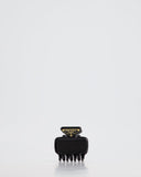 Prada Black Enameled Metal Claw Hair Clip with Gold Triangle Logo Plaque