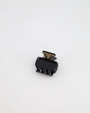 Prada Black Enameled Metal Claw Hair Clip with Gold Triangle Logo Plaque