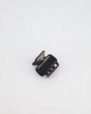 Prada Black Enameled Metal Claw Hair Clip with Gold Triangle Logo Plaque