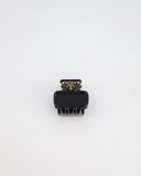 Prada Black Enameled Metal Claw Hair Clip with Gold Triangle Logo Plaque