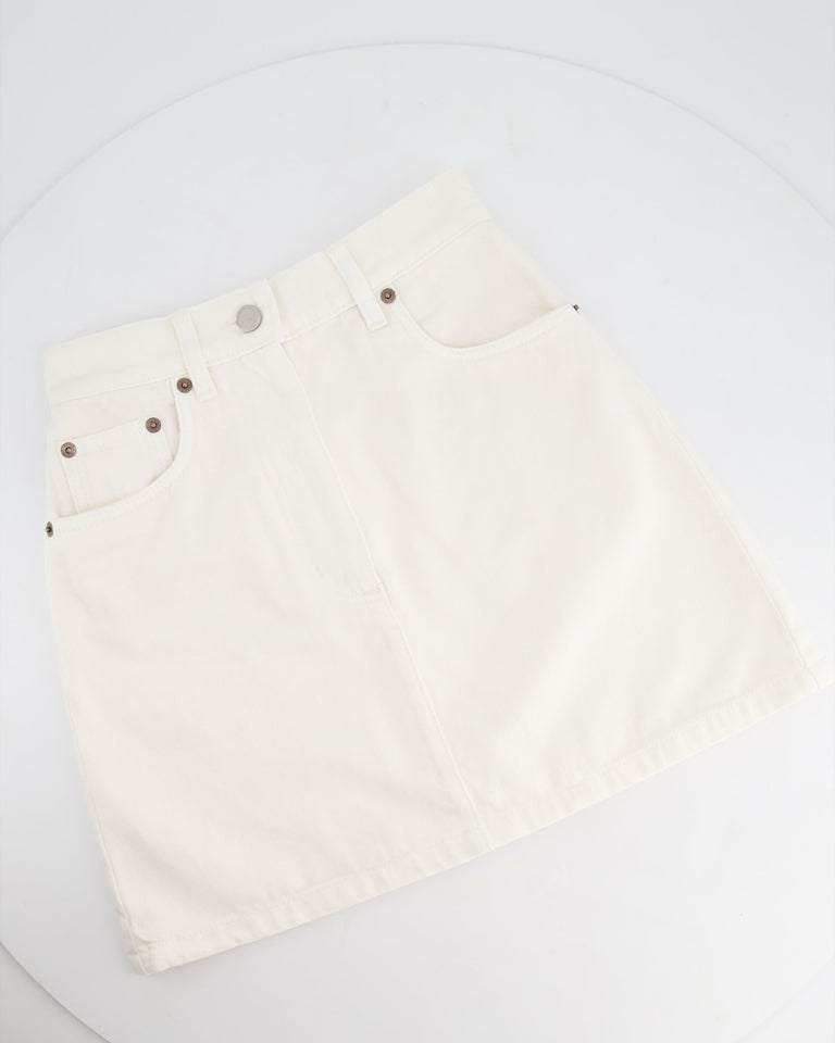 Prada White Denim Mini Skirt With Back Pocket Logo Detail Size IT 36 (UK 4)
