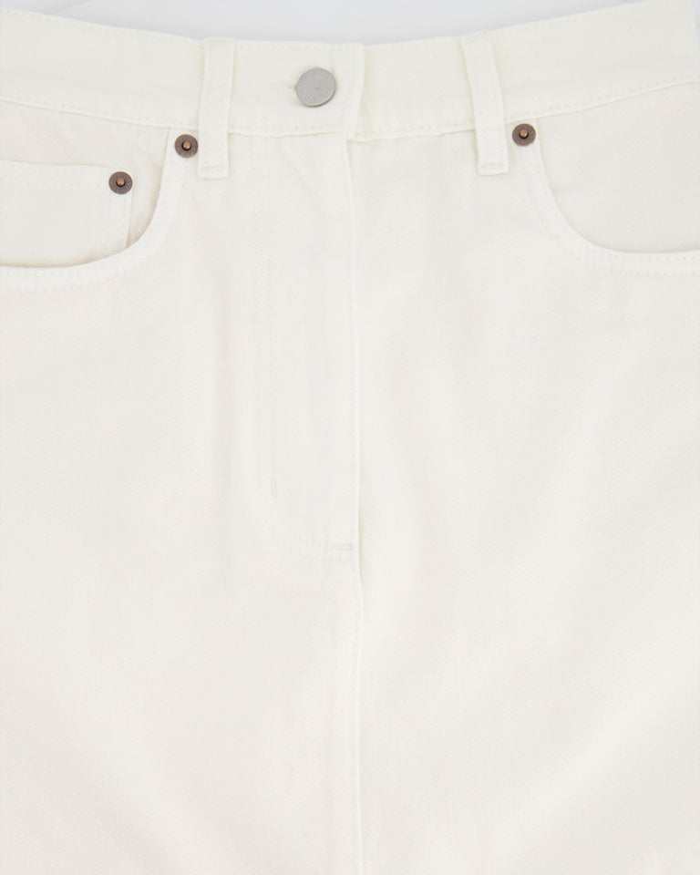 Prada White Denim Mini Skirt With Back Pocket Logo Detail Size IT 36 (UK 4)