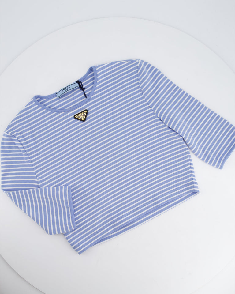 Prada Baby Blue and White Stripped Jersey Cropped Top Size IT 38 (UK 6)