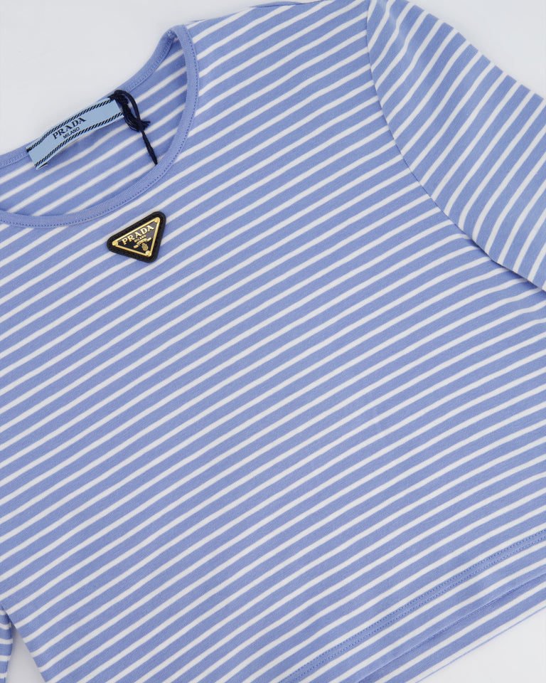 Prada Baby Blue and White Stripped Jersey Cropped Top Size IT 38 (UK 6)