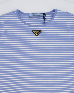 Prada Baby Blue and White Stripped Jersey Cropped Top Size IT 38 (UK 6)