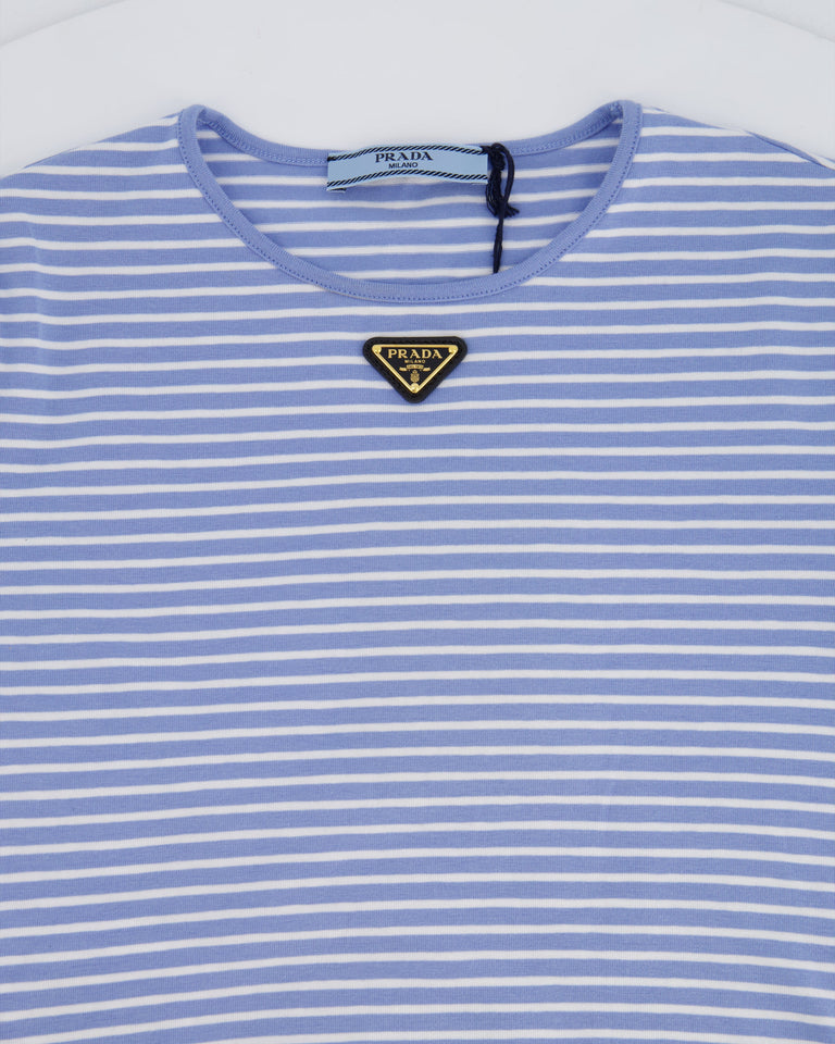 Prada Baby Blue and White Stripped Jersey Cropped Top Size IT 38 (UK 6)