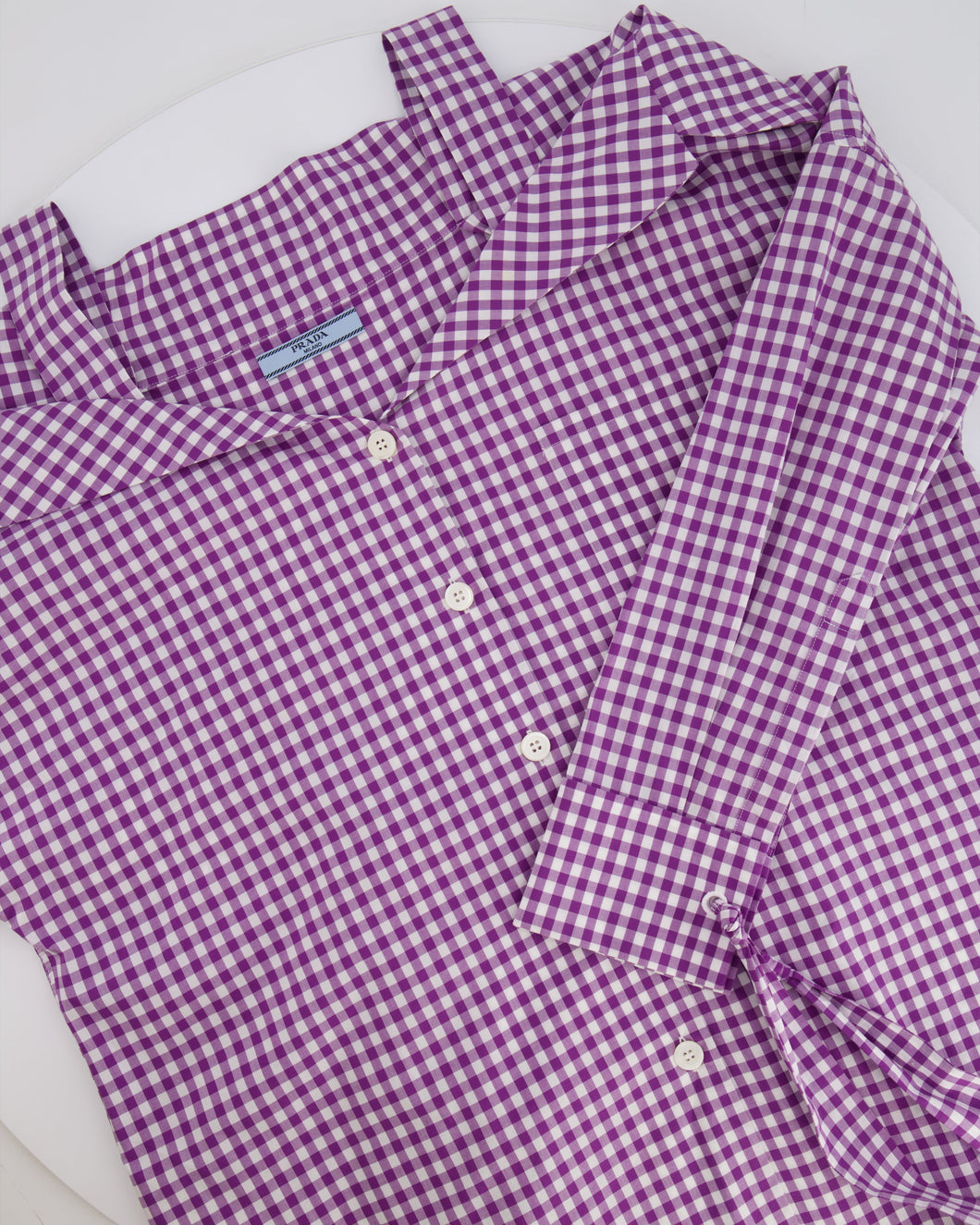 Prada Purple and White Vichy Printed Shirt with Tie Details Size IT 40 (UK 8)