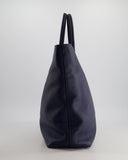 Prada Navy Vitello Daino Square Tote Bag with Silver Hardware