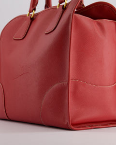 *RARE* Prada Fuoco Red Lux Parabole Tote Bag in Saffiano Leather with Gold Hardware