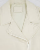 Prada Off White Leather Biker Asymmetric Jacket with Metal Logo Belt Buckle Detail Size IT 42 (UK 10)