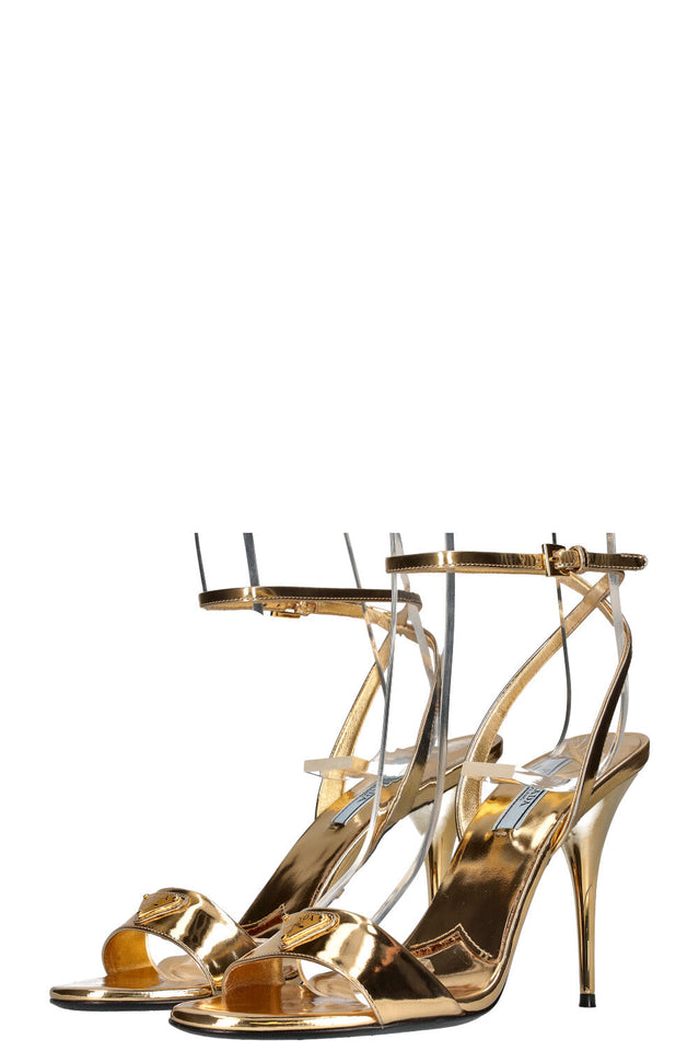 PRADA Logo Heels Gold