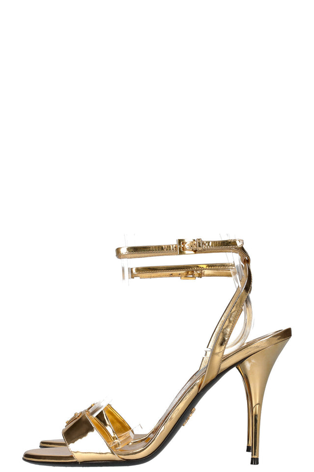 PRADA Logo Heels Gold