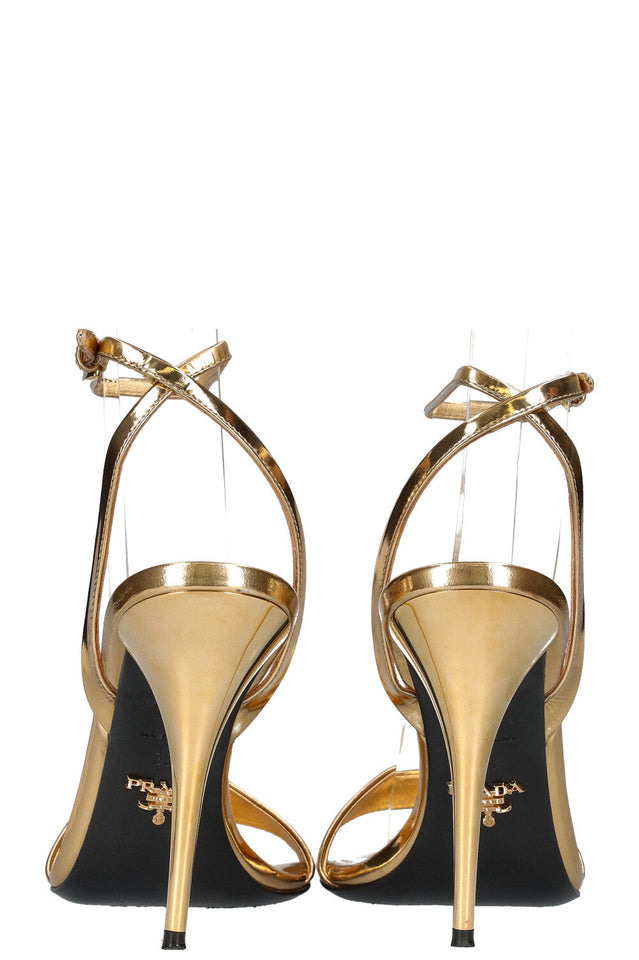 PRADA Logo Heels Gold