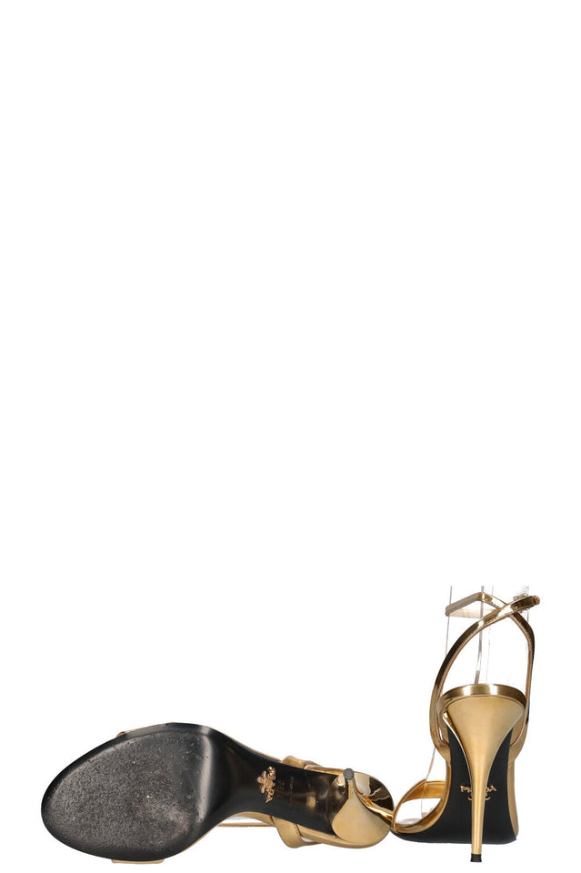 PRADA Logo Heels Gold
