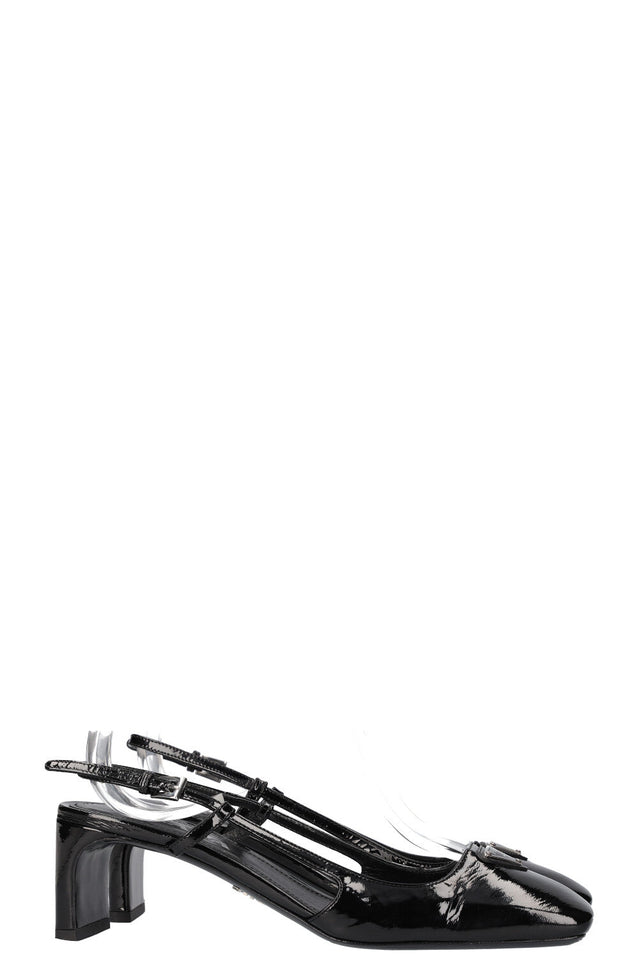 PRADA Logo Slingback Heels Patent Black