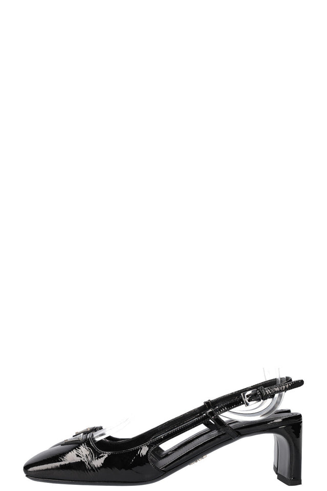 PRADA Logo Slingback Heels Patent Black