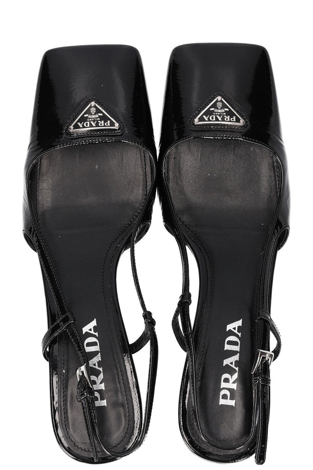 PRADA Logo Slingback Heels Patent Black