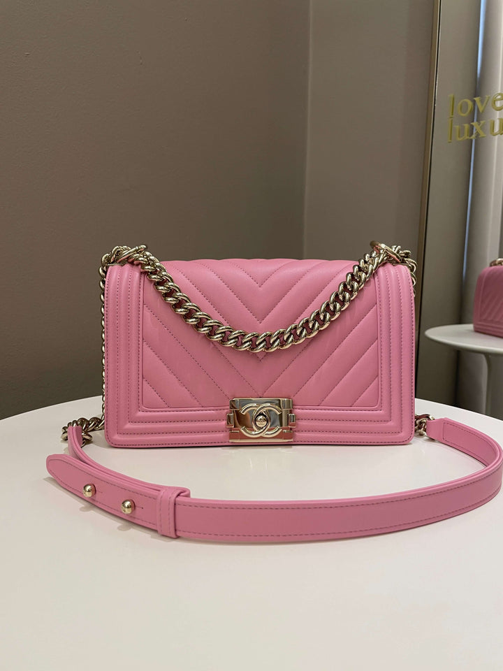 Chanel Chevron Boy Old Medium Pink Calfskin