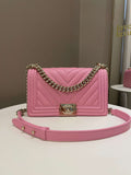 Chanel Chevron Boy Old Medium Pink Calfskin