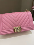 Chanel Chevron Boy Old Medium Pink Calfskin