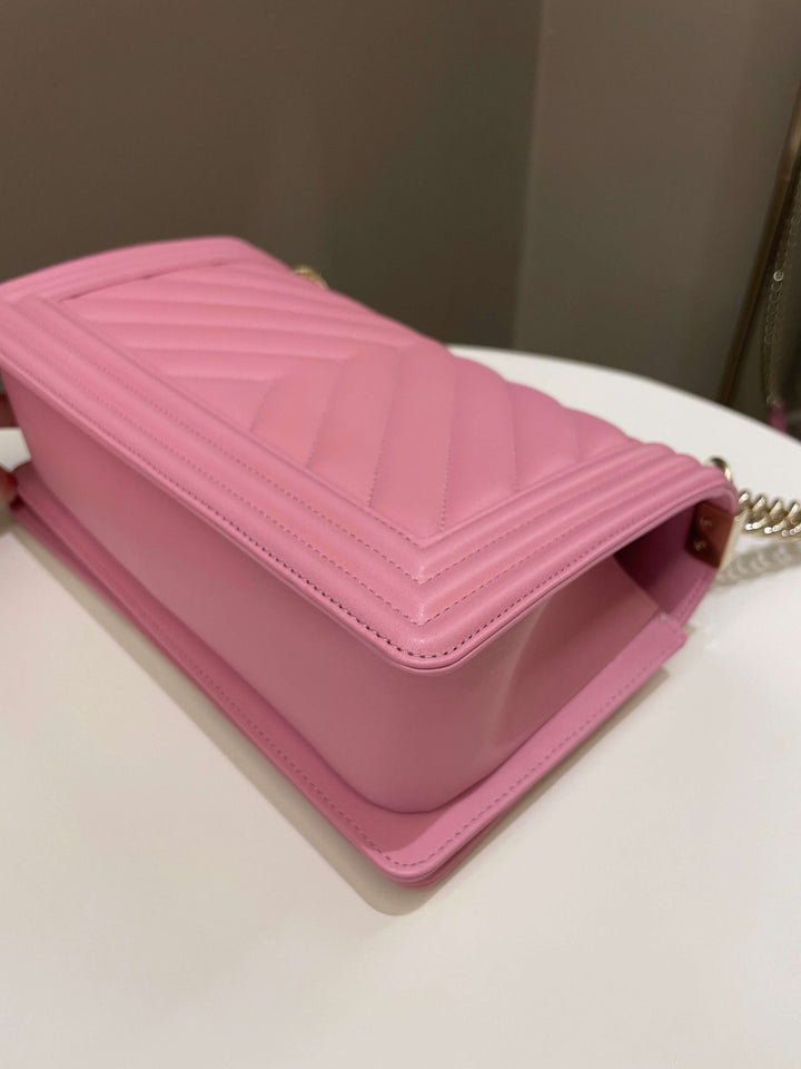 Chanel Chevron Boy Old Medium Pink Calfskin