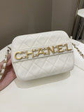 Chanel Quilted Enchained Camera Case Bag White Calfskin