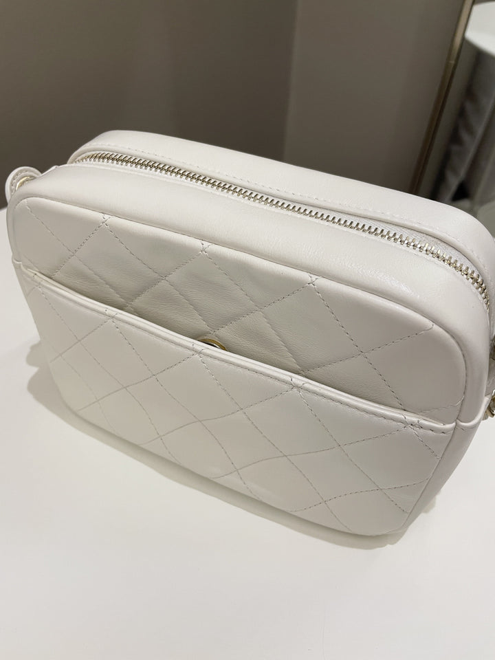 Chanel Quilted Enchained Camera Case Bag White Calfskin