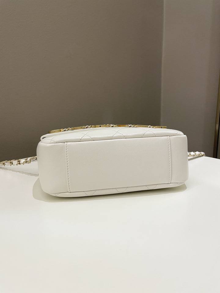 Chanel Quilted Enchained Camera Case Bag White Calfskin