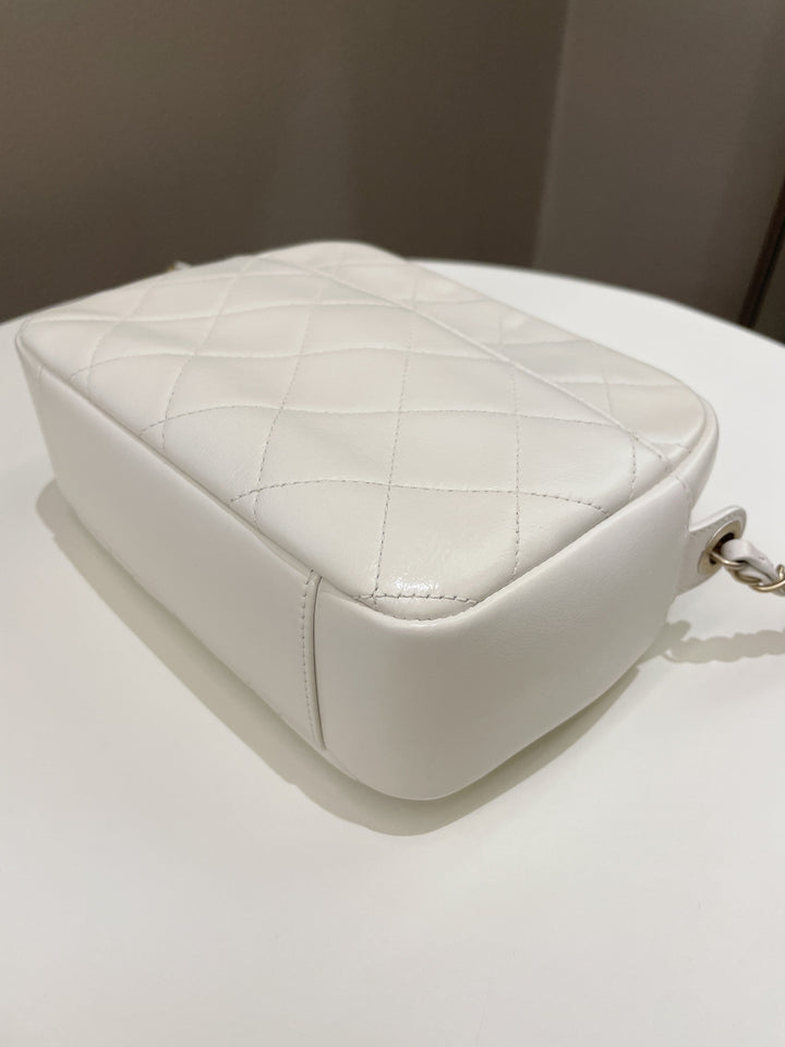 Chanel Quilted Enchained Camera Case Bag White Calfskin