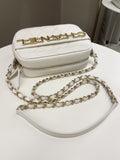 Chanel Quilted Enchained Camera Case Bag White Calfskin