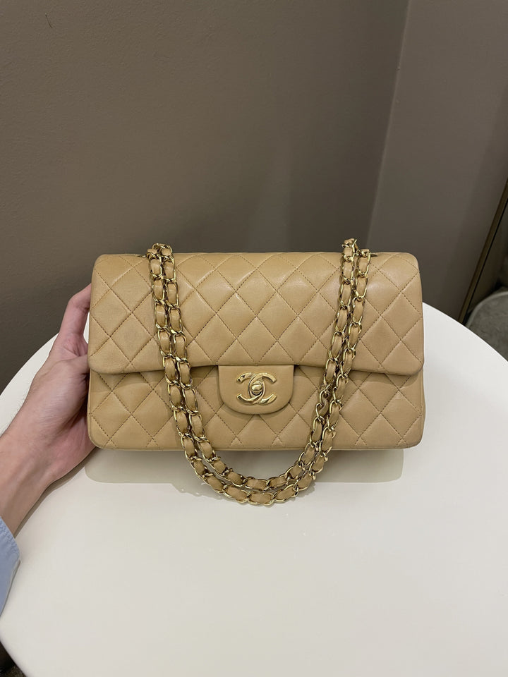 Chanel Vintage Classic Quilted Medium Double Flap Beige Lambskin