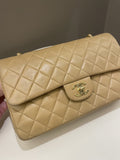 Chanel Vintage Classic Quilted Medium Double Flap Beige Lambskin