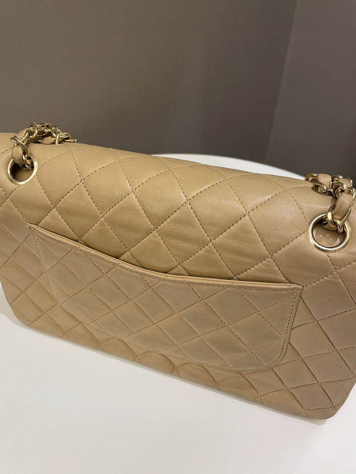 Chanel Vintage Classic Quilted Medium Double Flap Beige Lambskin