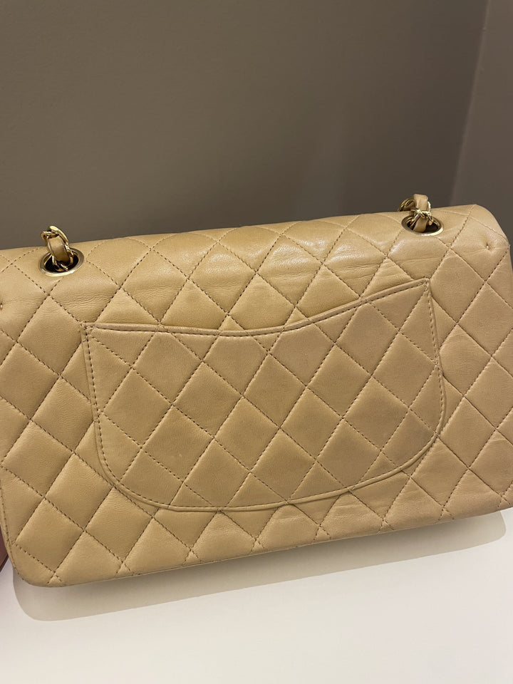 Chanel Vintage Classic Quilted Medium Double Flap Beige Lambskin